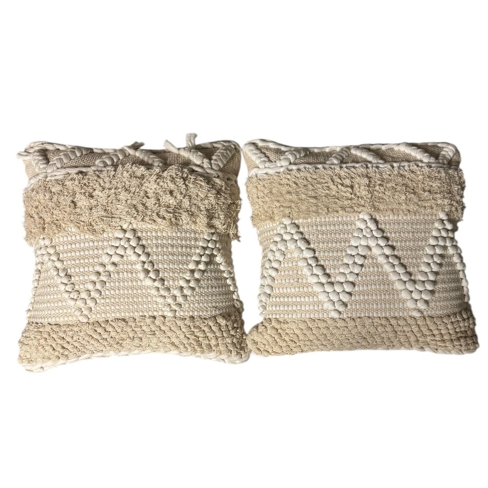 Merchant‎ 41 Textured Throw Pillow Covers Neutral Boho Decorative Cushion 18x18